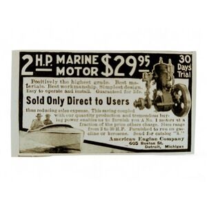 1915 American Engine Co Print Ad Marine Motor Gas Kerosene WWI Era Nautical Ephe